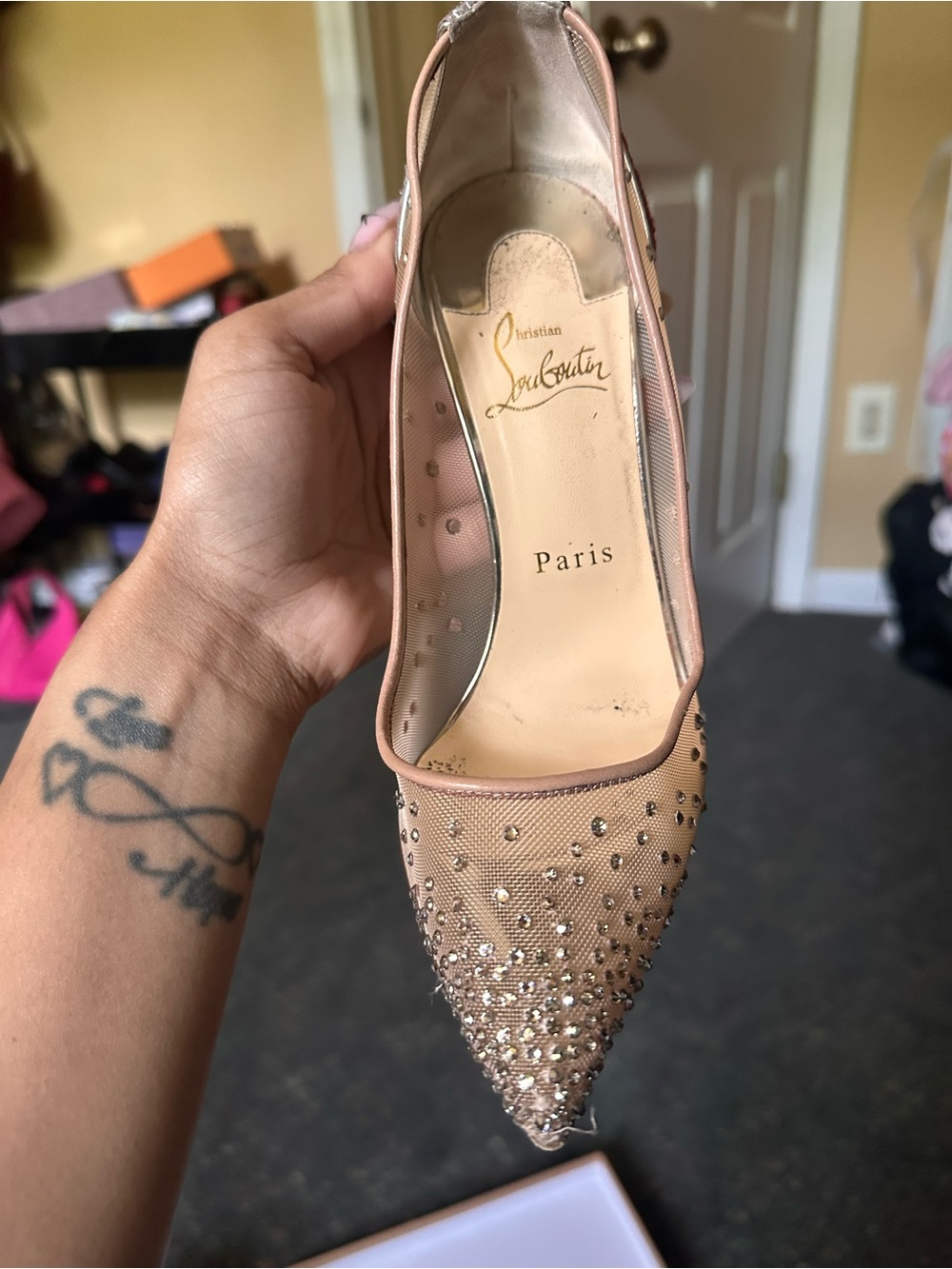 Christian Louboutin Blush Nude Pointed Crystal Slingback Pump